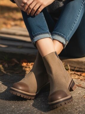 Time and Tru Taupe Slip-On Ankle Boot with Memory Foam